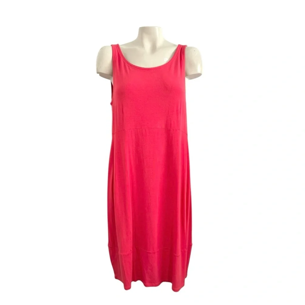 EILEEN FISHER PINK CORAL LANTERN CUT OUT JERSEY DRESS SZ L - Picture 7 of 8